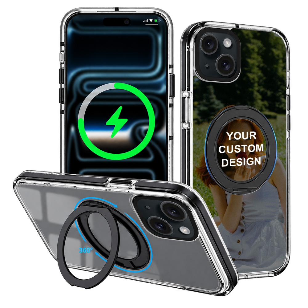 Custom for iPhone 15 ClearSpin Stand Case