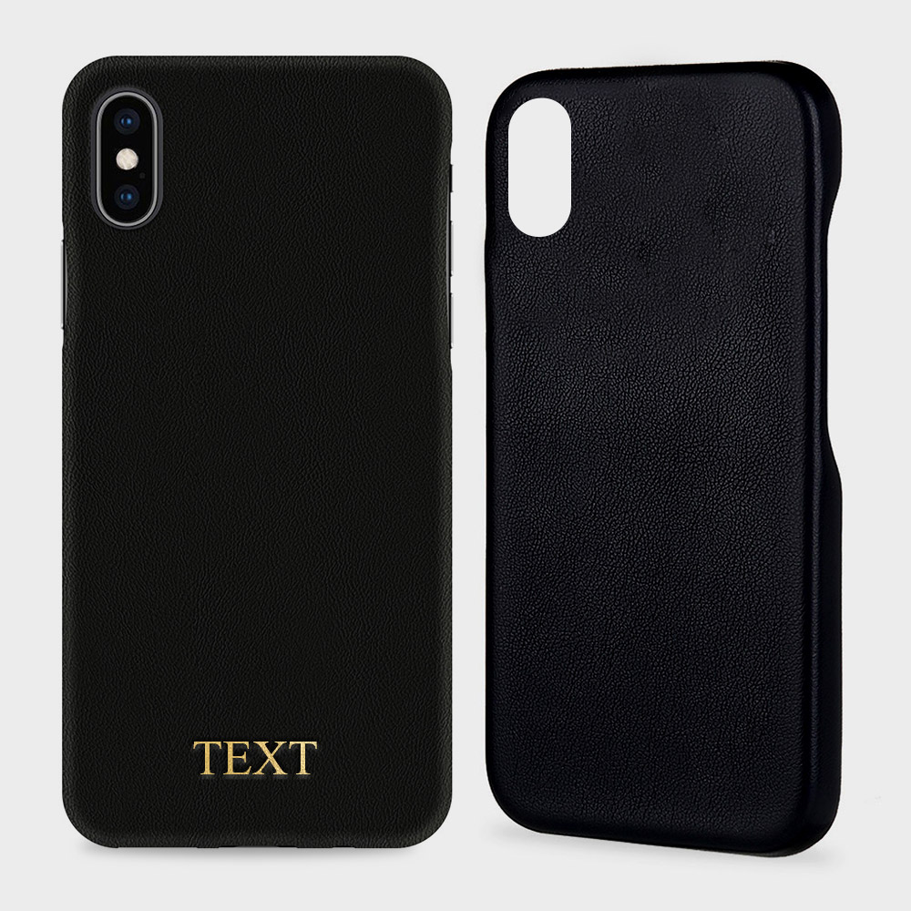 Custom for iPhone X Initials Engraving Slim Leather Case